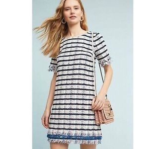 Anthropologie Holding Horses Pink Blue White Tweed Fringe Mini Dress 4